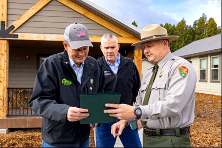 Cam Sholly briefs Steve Daines and Matt Rosendale on employee housing