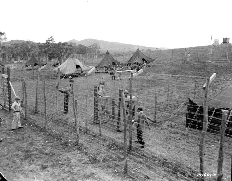 SC 171601-R - Overall view of part of new prison camp for Japanese prisoners as new prisoners move in. First Island Command, New Caledonia. 7 January, 1943.