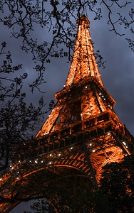 Eiffel Tower Night Illuminated Paris France photo
