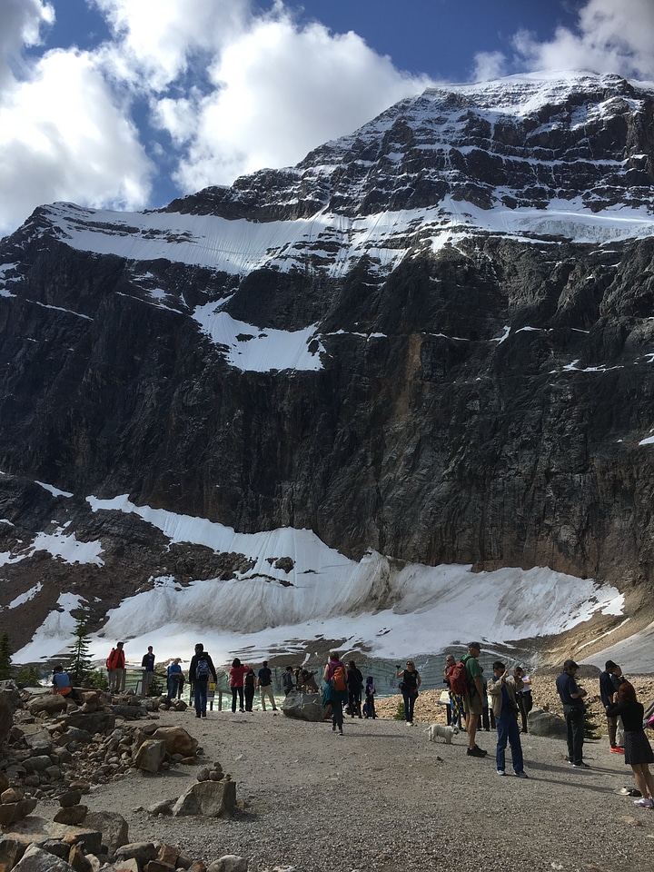 Glacier lake. Angel Glacier at Mount Edith Cavell. Jasper Nationa