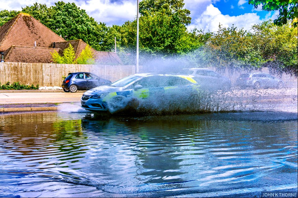 Police Car Flooded Road A20 Aylesford just by Homebase. It always floods here.