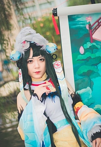 Charming Asian girl in japanese costume