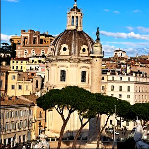 Trajan Column  View Monument to Vittorio Emanuele II first King of united Italy Rome Italy