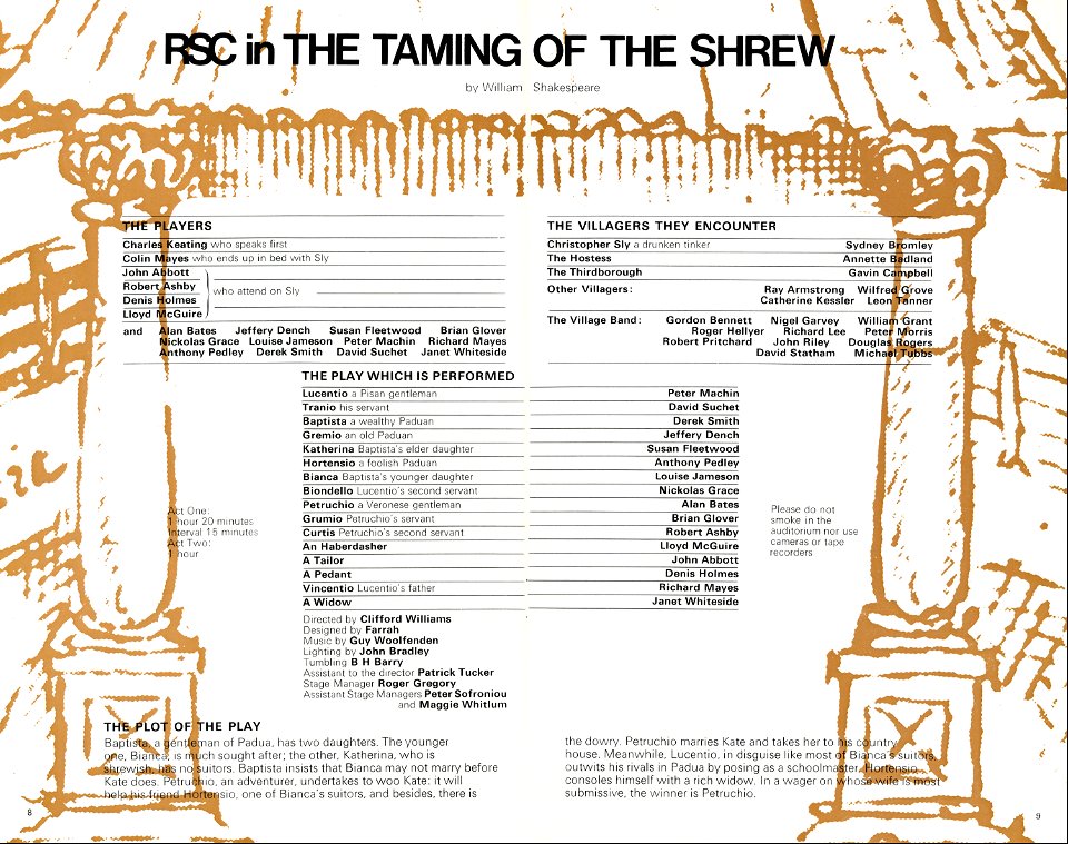 RSC Theatre, Stratford, 1973 - Programme Cast List