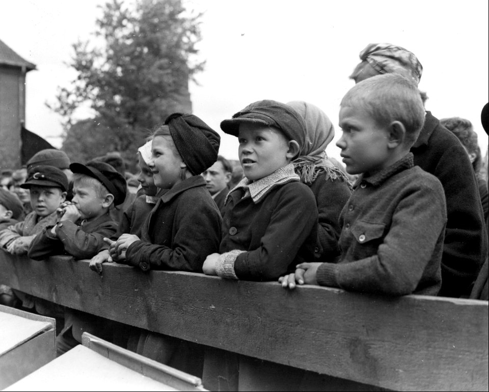 SC 405033 - Russian children watch the May Day celebration at the displaced persons camp at Hamm, Germany.