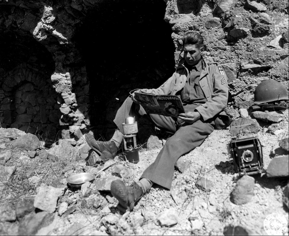 SC 396936 - Sgt. Robert Beatty Neubacher, Los Angeles, California, relaxes somewhere in India.