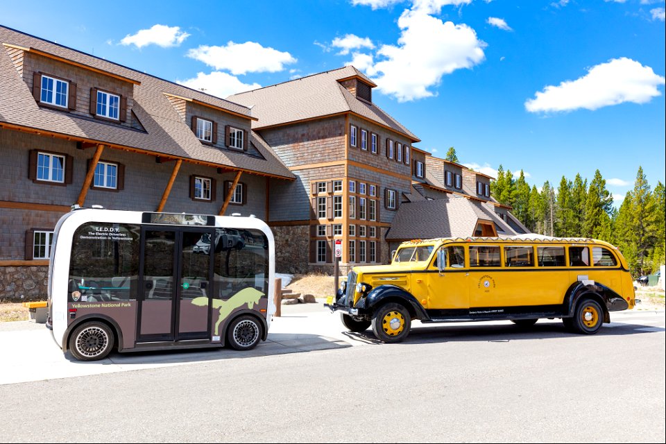 Transportation in Yellowstone, old and new: side view