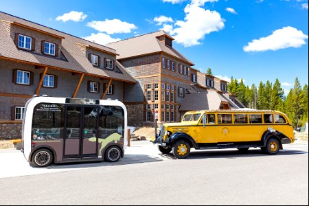 Transportation in Yellowstone, old and new: side view photo