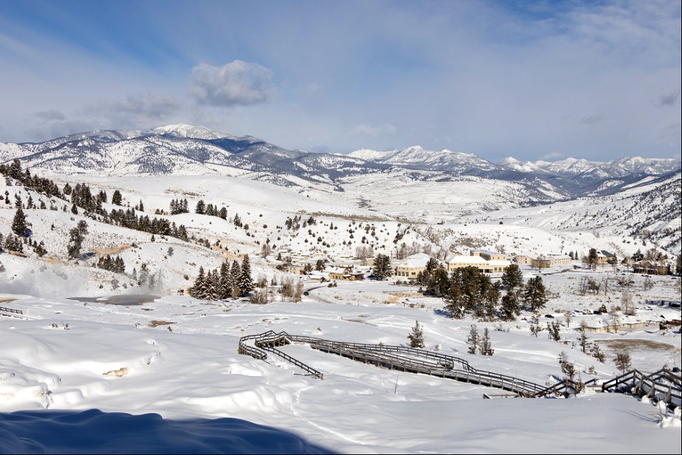 Looking down on Mammoth Hot Springs from the boardwalk photo