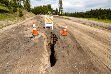 Yellowstone flood event 2022: Sliding Meadow hole in road surface