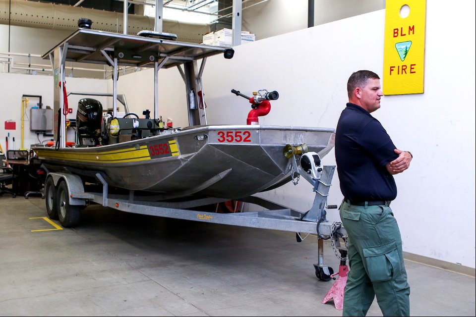 MAY 14: Fire boat in engine bay during review