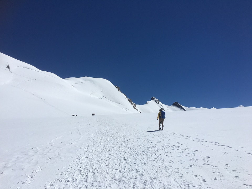 hikers team in the mountains. Matterhorn. Swiss Alps photo