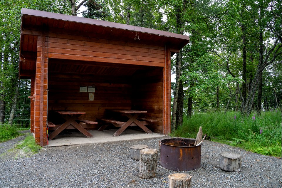 One of three cooking shelters at the Brooks Camp Campground - NPS Photo/L. Law