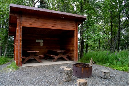 One of three cooking shelters at the Brooks Camp Campground - NPS Photo/L. Law
