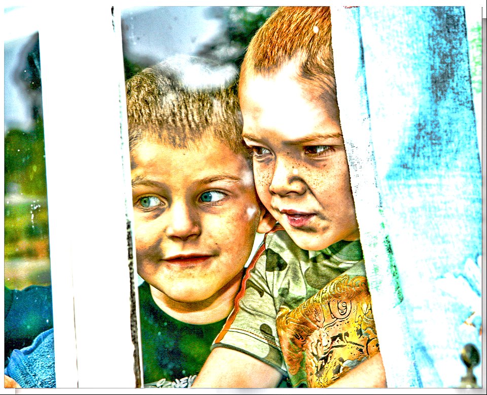 "Norman Rockwell"? Boys looking at Santa through the window photo