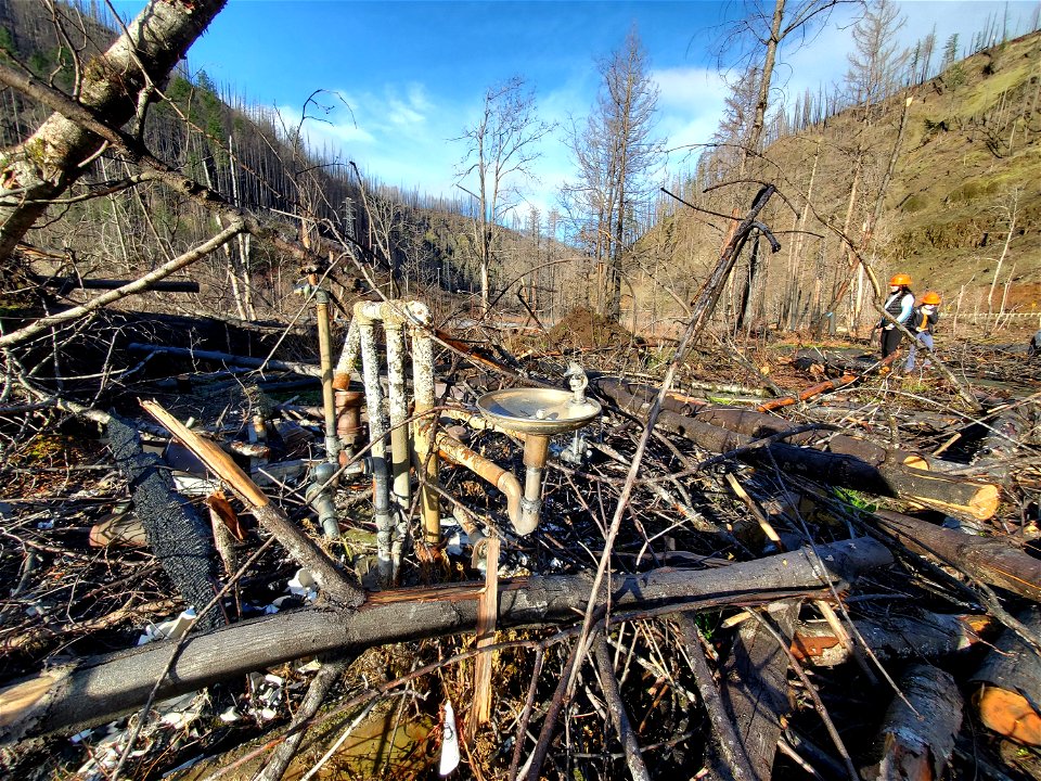 Remains of drinking fountain after Riverside Fire, Mt. Hood National Forest