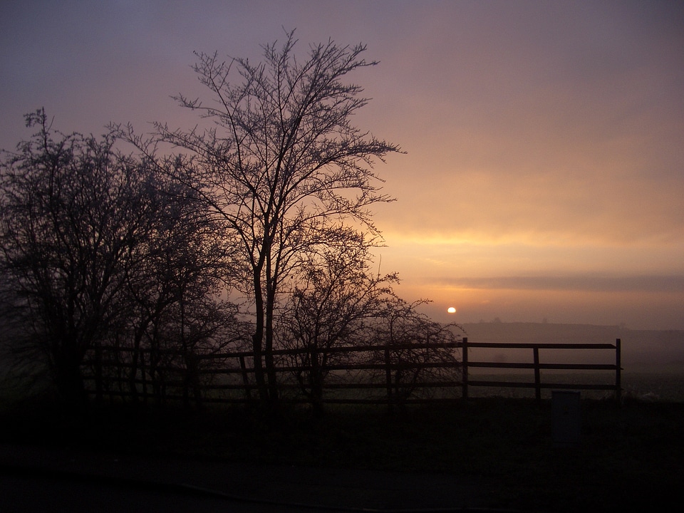 fenced ranch at sunrise
