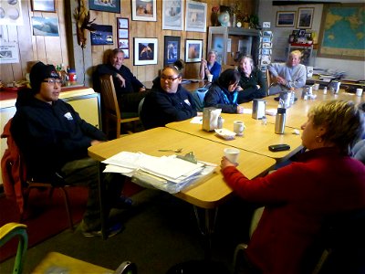 2015_Arctic_KaktovikYouthAmbassadors_ Archie in cove with visitor