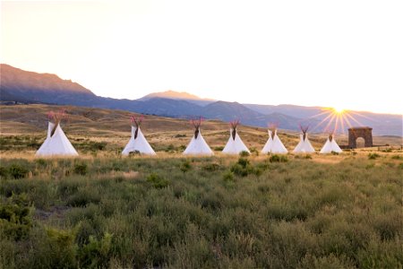 Yellowstone Revealed: North Entrance teepees at sunset (3) photo