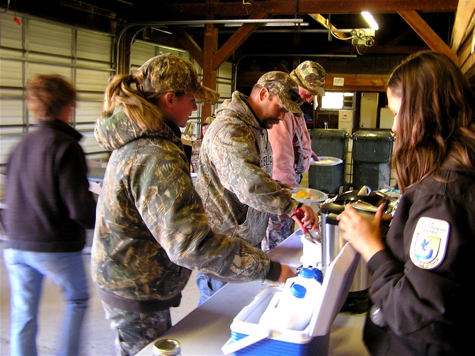 Enjoying the breakfast after the hunt served by Agassiz Refuge staff