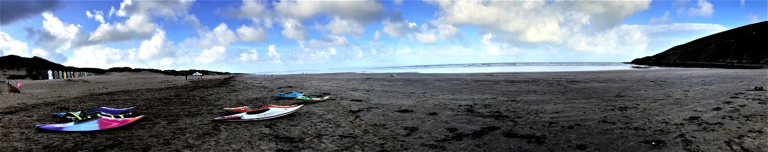 Kayaks, Daybreak, Saunton Sands Beach, Braunton, North Devon , UK. 12th June 2022 (Apple Ipod Panoramic Photo)