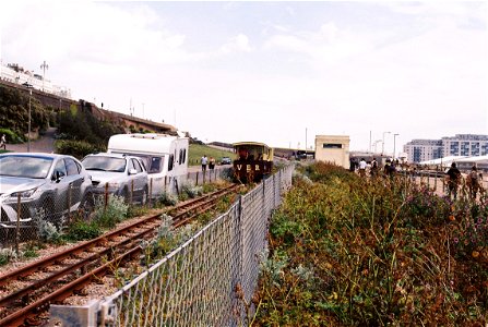 Volks Electric Railway tr#ain departing Westbound from Black Rock terminus.