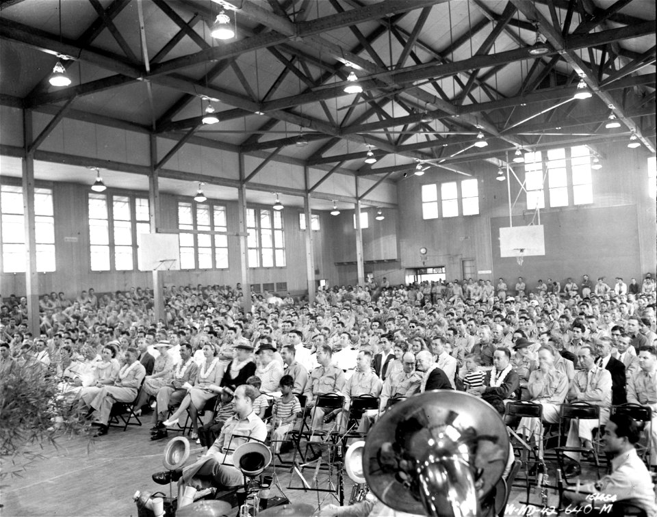 SC 151454 - Audience at the opening of the new USO recreation building.