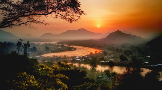 Sunset Over the Mekong River photo