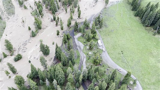 Yellowstone flood event 2022: flooded Pebble Creek Campground