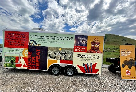 Trailer with wildfire prevention messaging on the side
