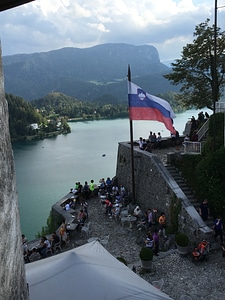 Medieval castle on the Bled lake photo