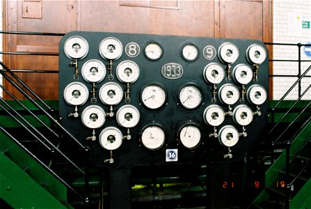 The gauge board for the two steam turbine sets photo