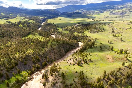 Yellowstone flood event 2022: Swollen Yellowstone River above the Hellroaring Bridge photo