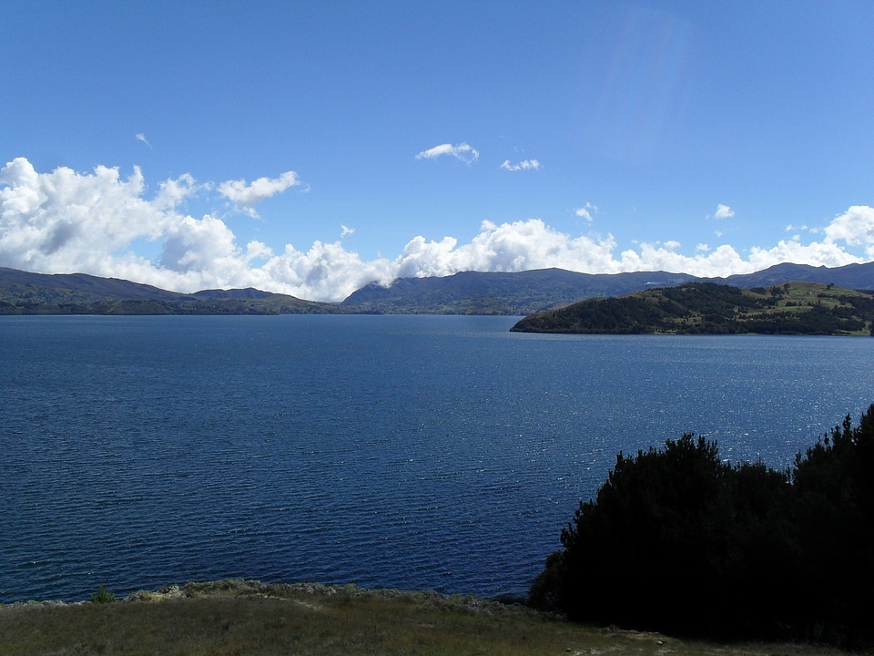 The beautiful deep green and blue colors of Lake Tota