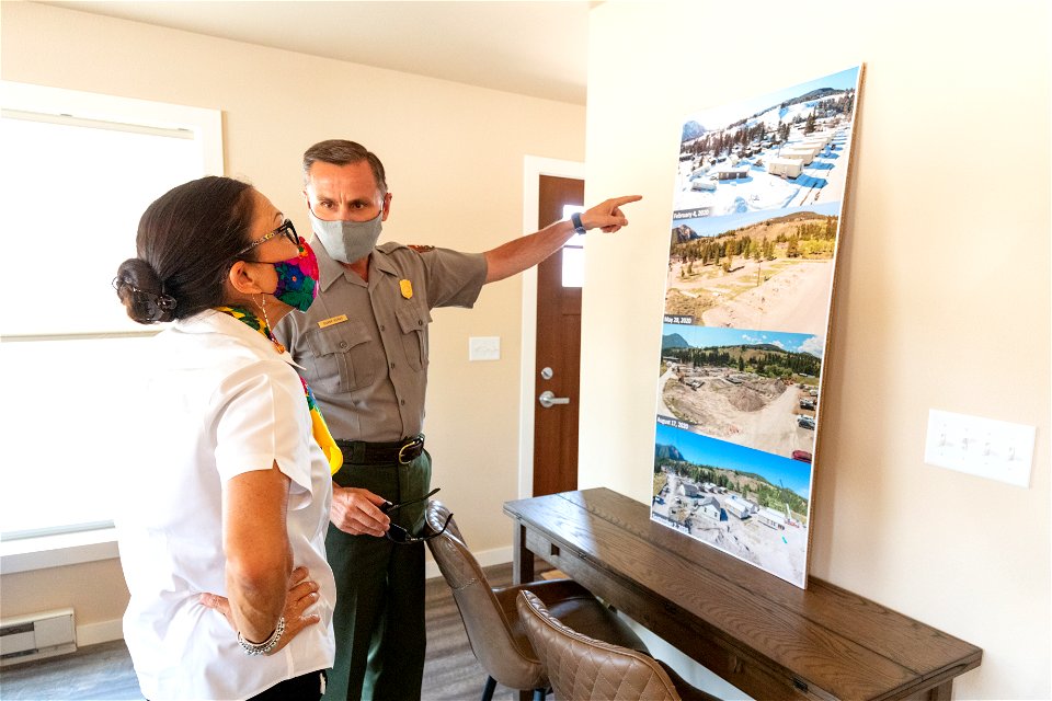 DOI Secretary Deb Haaland Visit: Duane Bubac, Chief of Facilities and Maintenance briefs on new employee modular housing