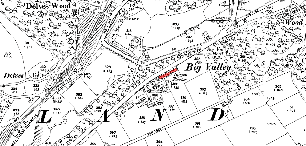 1906 map showing the location of Spring Terrace, Netherton