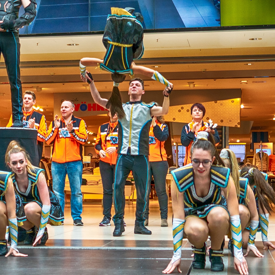 Group of cheerleaders in action