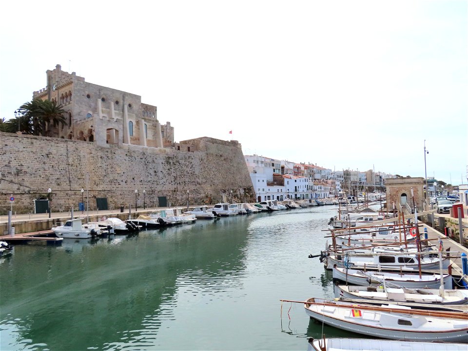 Church and old Port Ciutadella Menorca Spain