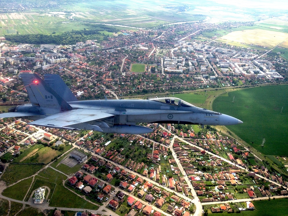 A F-18 Flight Hornet flies over Romania