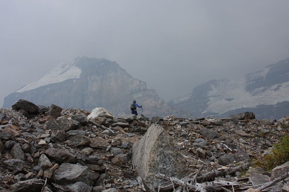 A group of hikers near Moraine Lake in Banff National Park