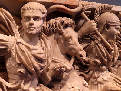Closeup of person in coffin  Great Ludovisi Sarcophagus Palazzo Altemps Rome Italy