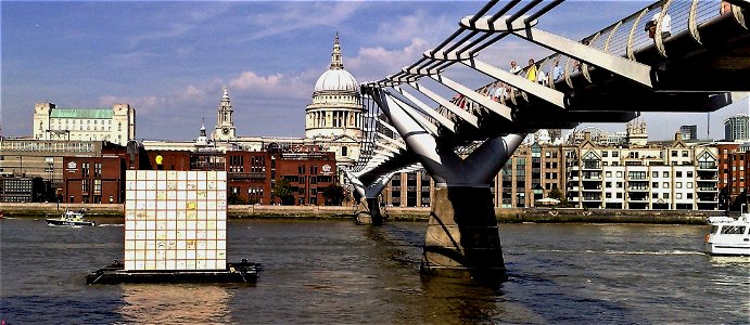 St Paul's Cathedral - City of London - Millennium Bridge - Tate Modern Cube Art - River Thames - London photo