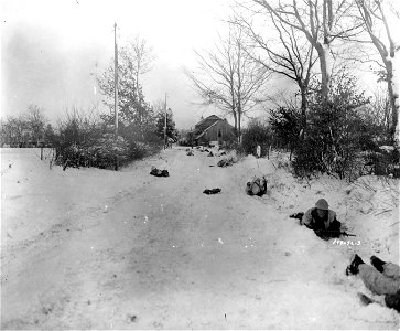 SC 199032-S - Troops of the 7th Armored Division advance on the snow-covered road from Hunnange, Belgium, to St. Vith. 23 January, 1945. photo