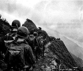 SC 151560 - Infantry marching across a trail during manoeuvres in Hawaii. December, 1942.