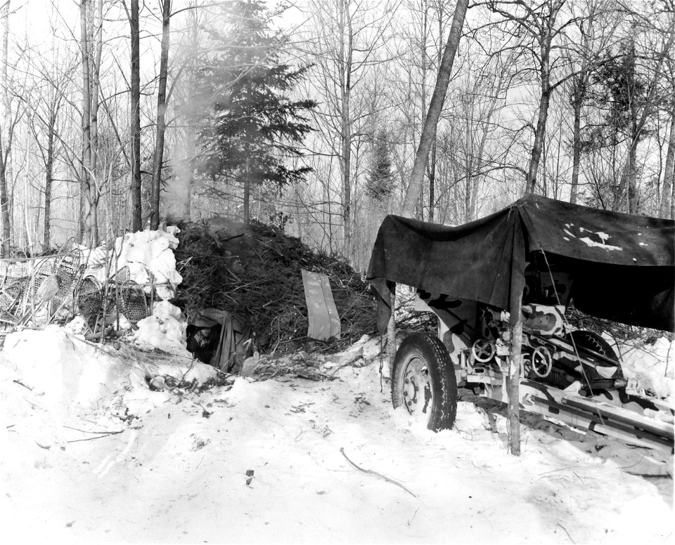 SC 364486 - 9 man lean-to shelter of 1st Section, Btry. C, 15th F.A. Bn.
