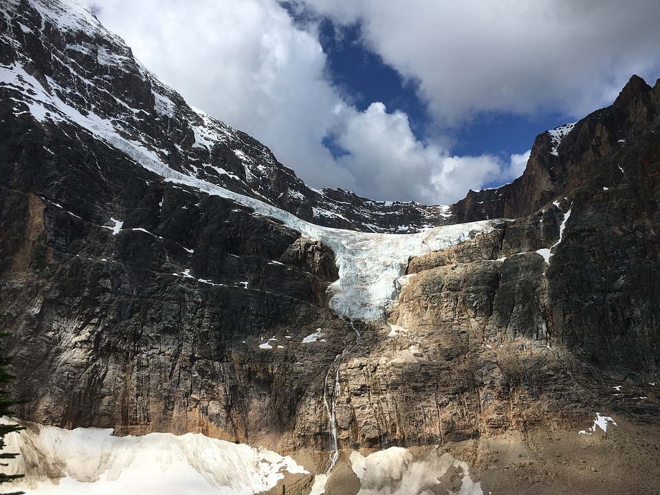 Glacier lake. Angel Glacier at Mount Edith Cavell. Jasper Nationa