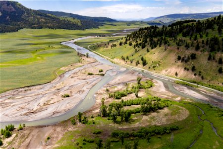 Yellowstone flood event 2022: confluence of Soda Butte Creek and Lamar River photo