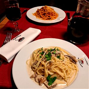 Porcini and house pasta Spaghetteria l'Archetto Rome Italy