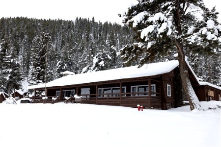 Roosevelt Lodge covered in snow