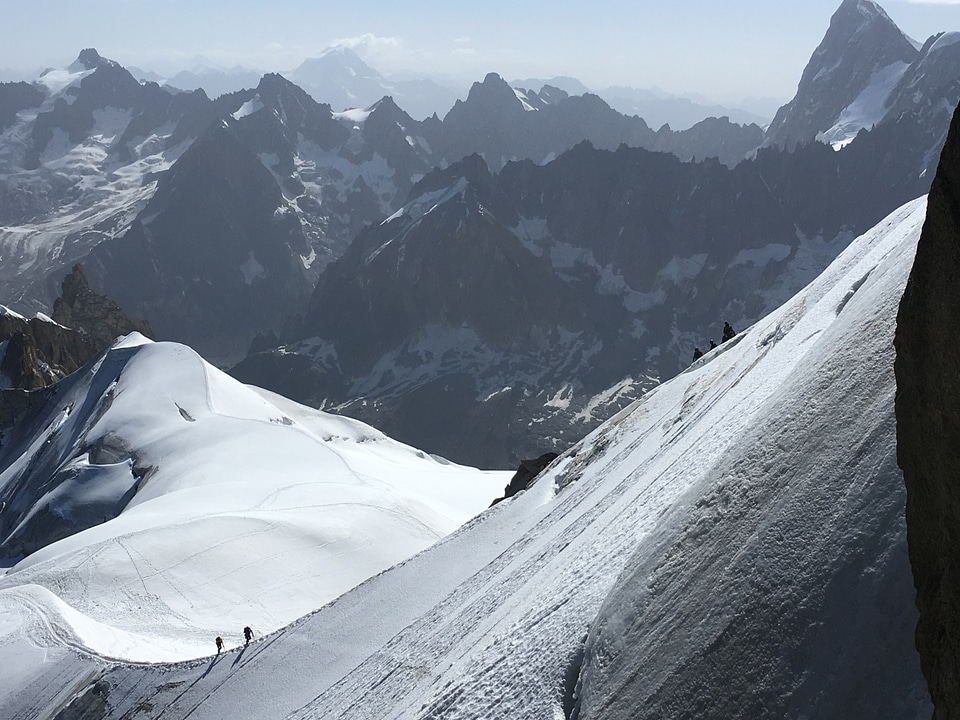 The climbers on the glacier in summer Alps, Chamonix France